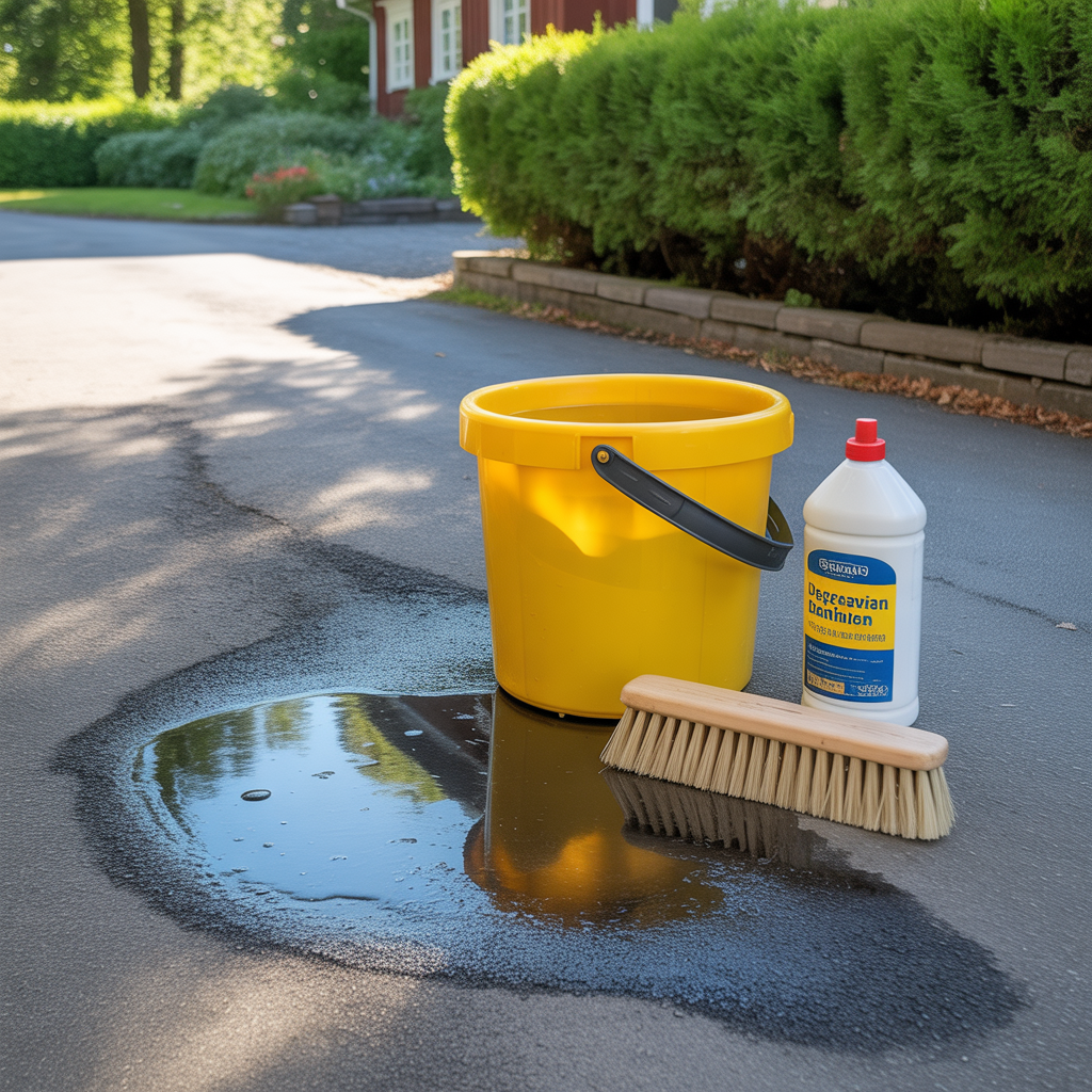 12.Sa rengor du olja och fett fran en asfaltsyta