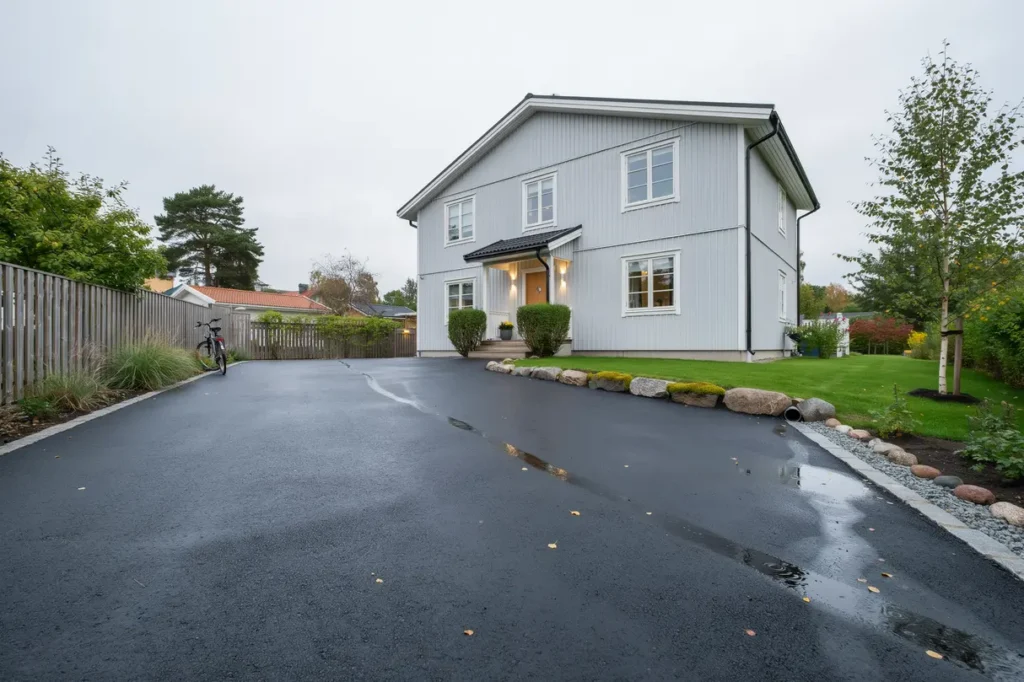 s f rb ttrar du avrinningen p uppfarten med r tt lutning och asfalt
